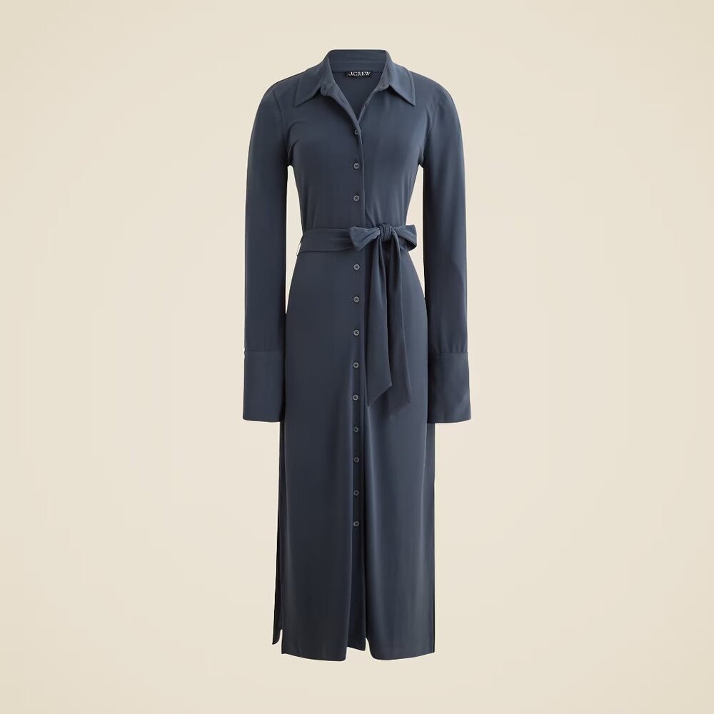 NWT J.Crew Midi shirt-dress in matte jersey in dark shadow - M